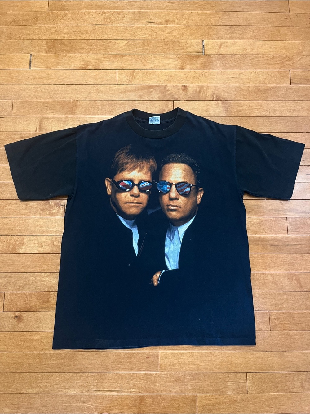 Vintage Elton John & Billy Joel Black Graphic Crewneck T-Shirt